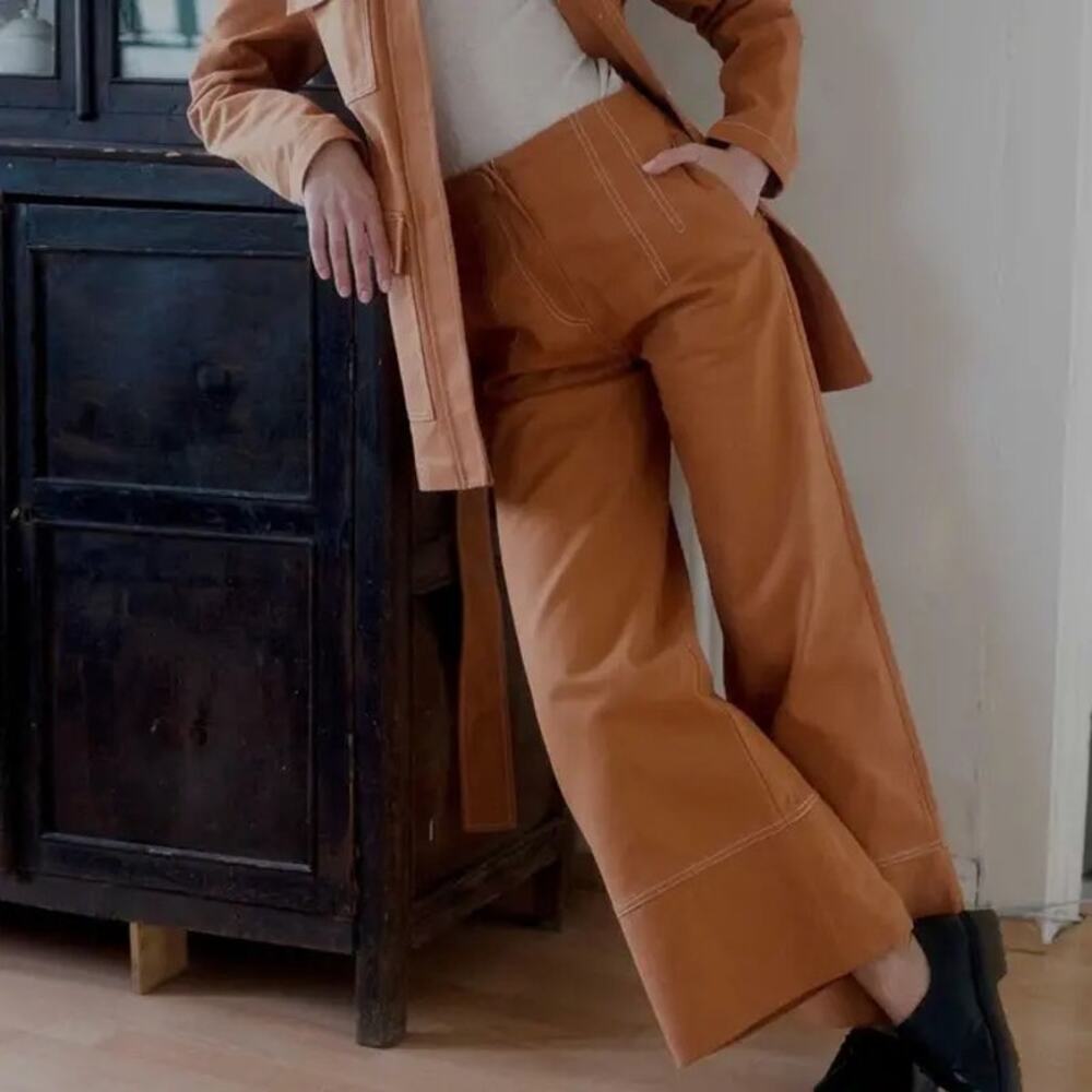 OhSevenDays Brown Copper High Waisted‎ Pick Pocket Wide Leg Trousers Size XL